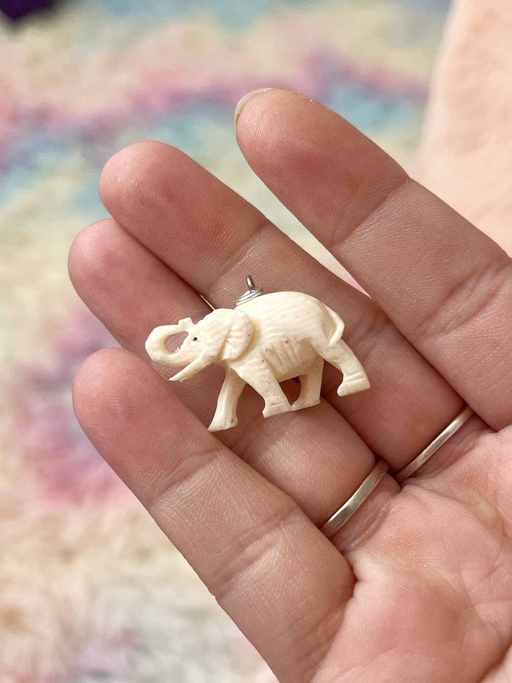 Vintage carved ivory elephant pendant